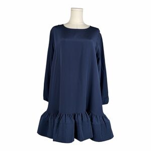 Cynthia Rowley Navy Blue Silk Long Sleeve Mini Dress with Quilted Ruffle Sz. 2